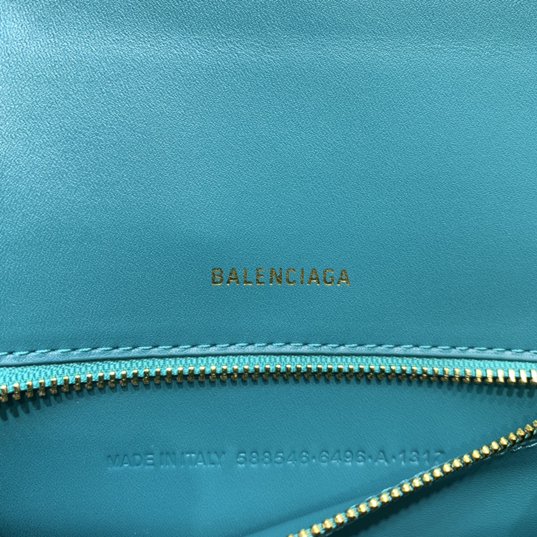 Balenciaga Hourglass Small Handbag Crocodile Embossed Shoulder Bag Green Blue